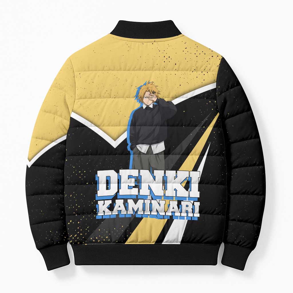 Denki Kaminari My Hero Academia Bomber Puffer Jacket Anime Grunge Splatter Graphic Style
