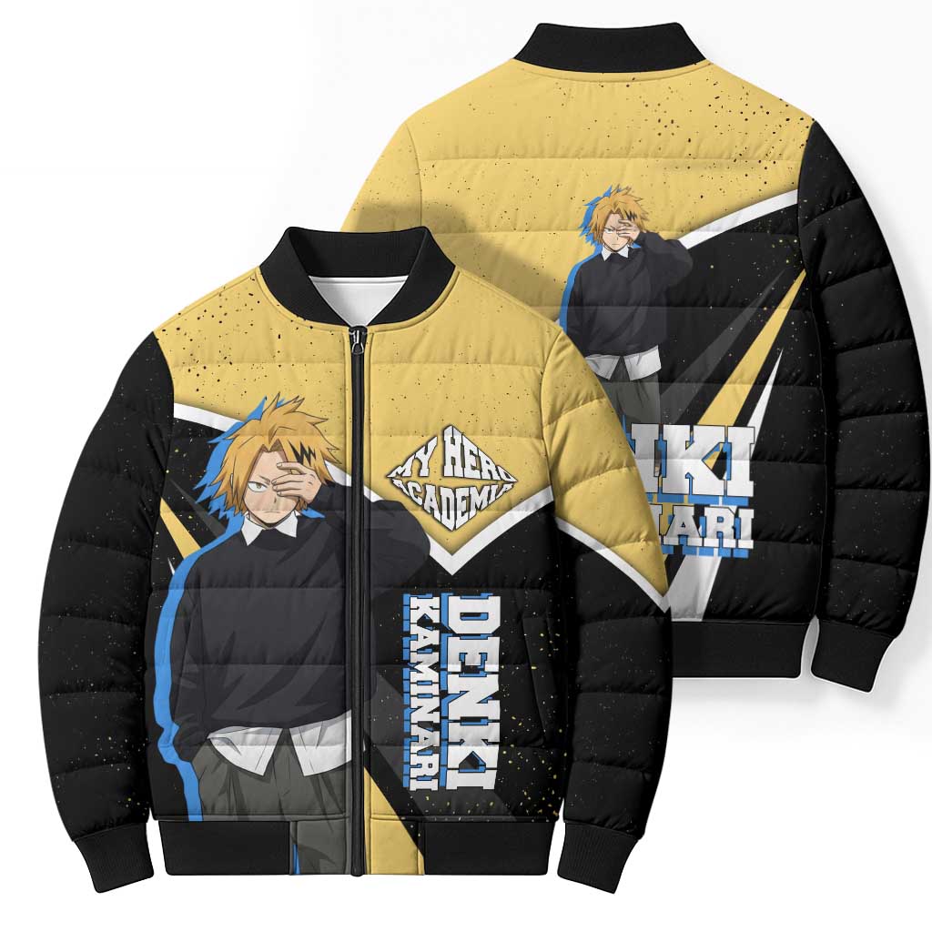 Denki Kaminari My Hero Academia Bomber Puffer Jacket Anime Grunge Splatter Graphic Style