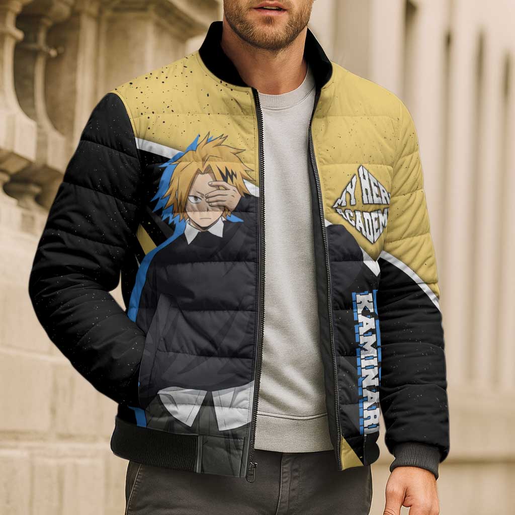 Denki Kaminari My Hero Academia Bomber Puffer Jacket Anime Grunge Splatter Graphic Style