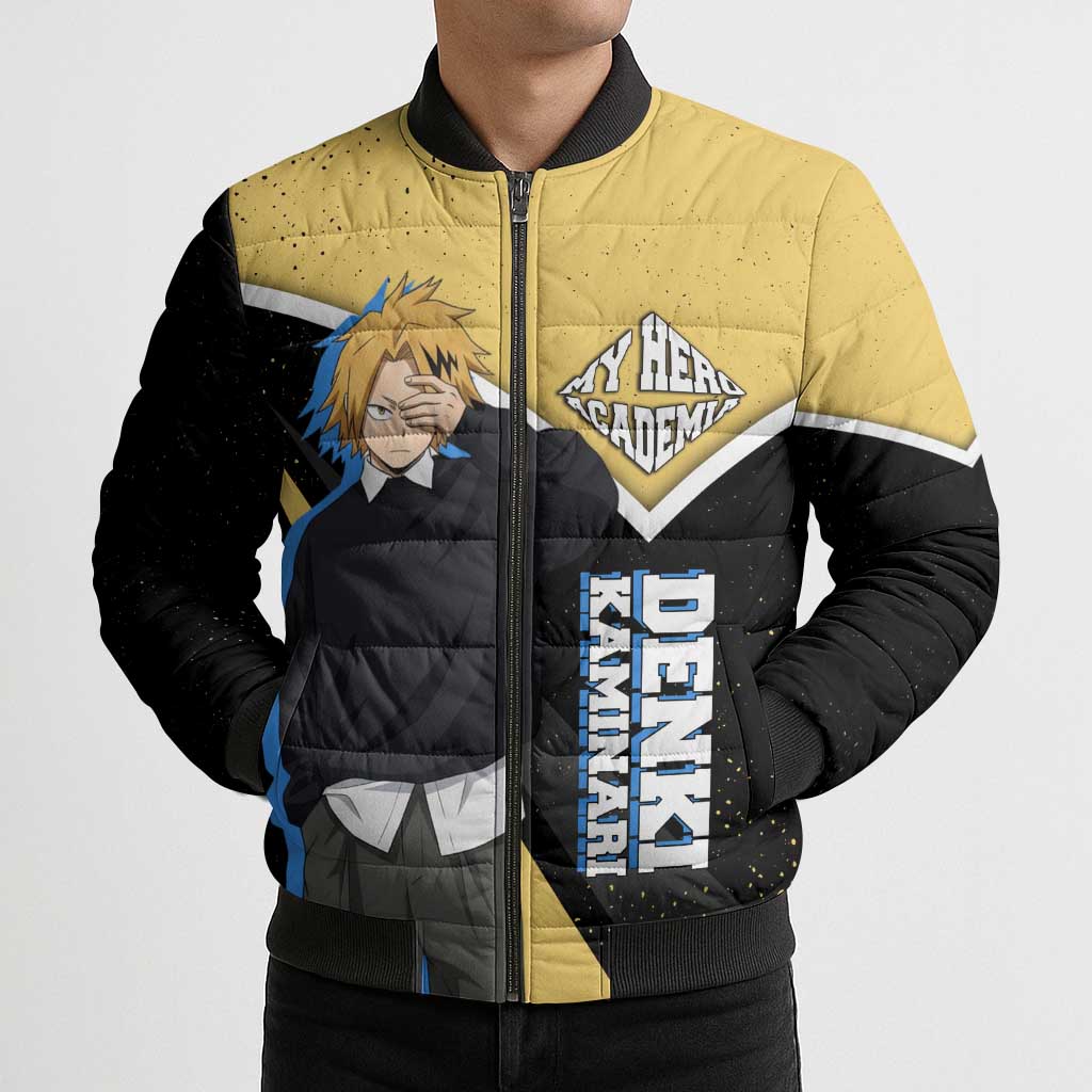Denki Kaminari My Hero Academia Bomber Puffer Jacket Anime Grunge Splatter Graphic Style