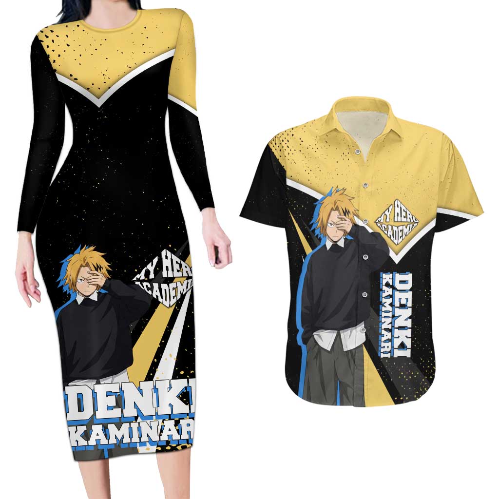 Denki Kaminari My Hero Academia Couples Matching Long Sleeve Bodycon Dress and Hawaiian Shirt Anime Grunge Splatter Graphic Style