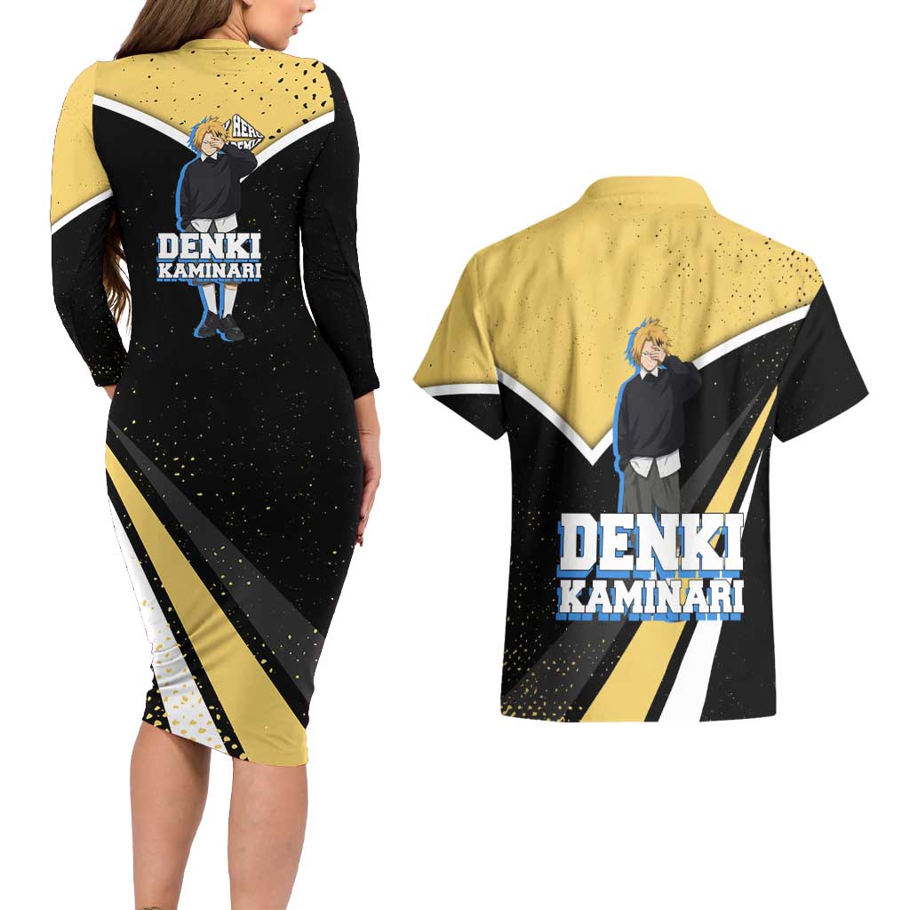 Denki Kaminari My Hero Academia Couples Matching Long Sleeve Bodycon Dress and Hawaiian Shirt Anime Grunge Splatter Graphic Style