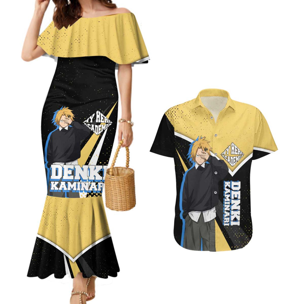 Denki Kaminari My Hero Academia Couples Matching Mermaid Dress and Hawaiian Shirt Anime Grunge Splatter Graphic Style