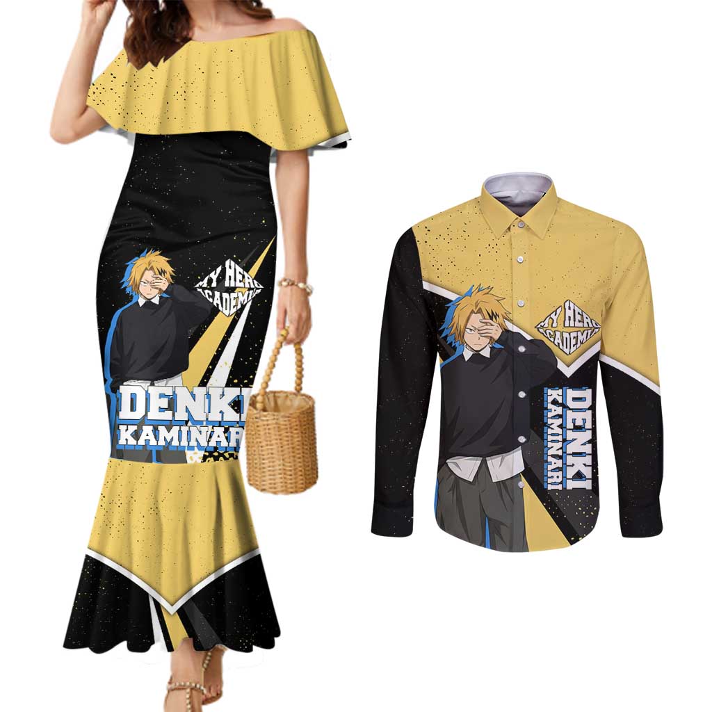 Denki Kaminari My Hero Academia Couples Matching Mermaid Dress and Long Sleeve Button Shirt Anime Grunge Splatter Graphic Style