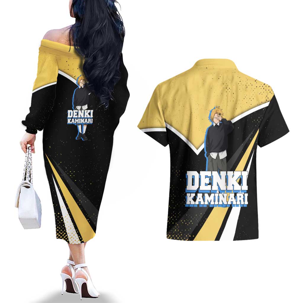 Denki Kaminari My Hero Academia Couples Matching Off The Shoulder Long Sleeve Dress and Hawaiian Shirt Anime Grunge Splatter Graphic Style