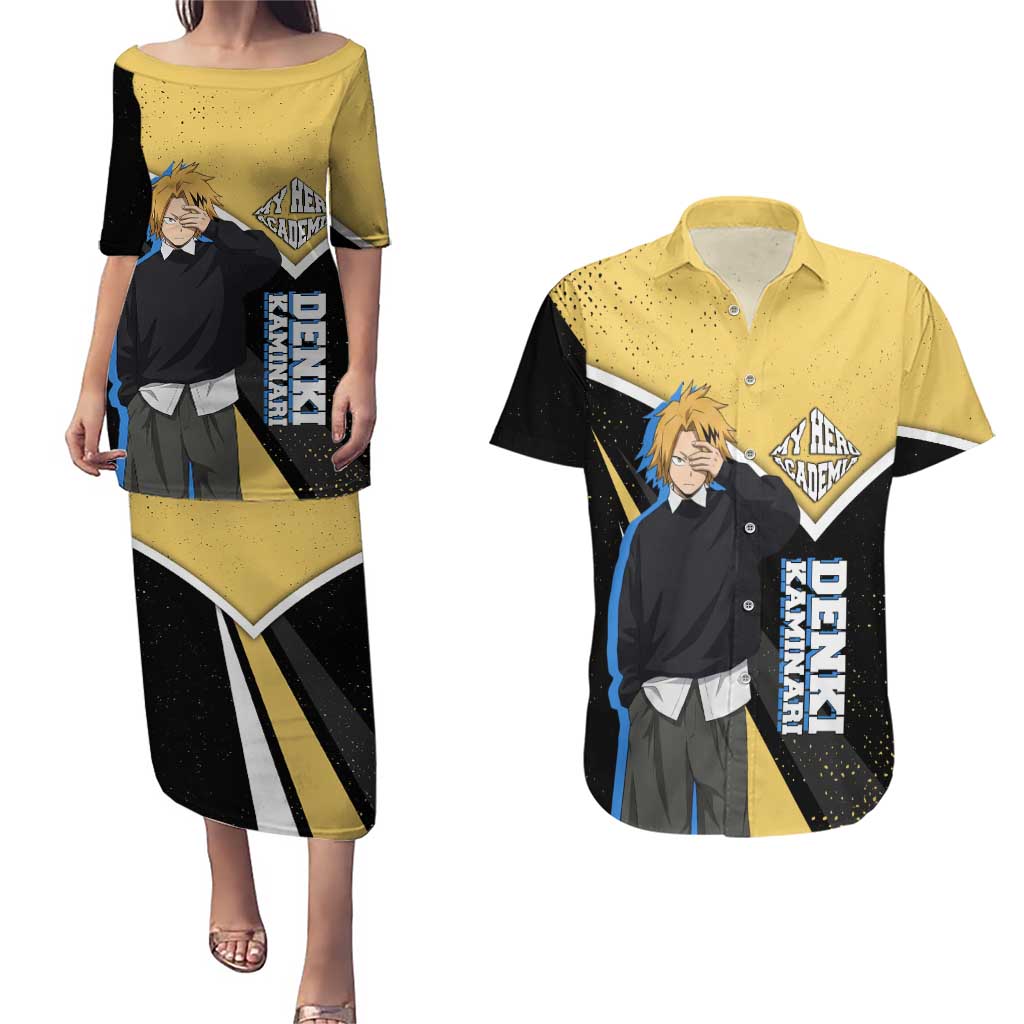 Denki Kaminari My Hero Academia Couples Matching Puletasi and Hawaiian Shirt Anime Grunge Splatter Graphic Style