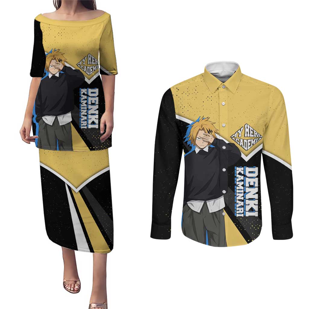 Denki Kaminari My Hero Academia Couples Matching Puletasi and Long Sleeve Button Shirt Anime Grunge Splatter Graphic Style
