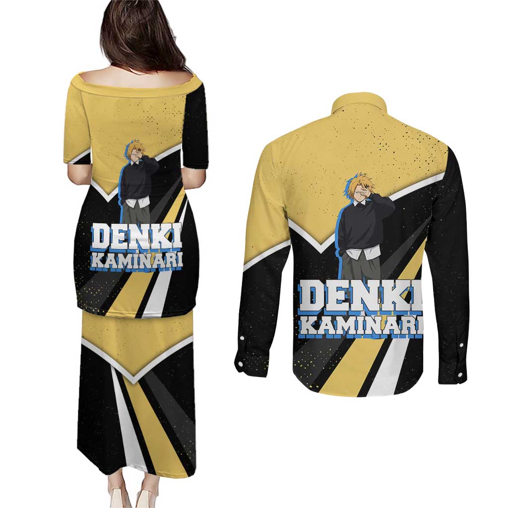 Denki Kaminari My Hero Academia Couples Matching Puletasi and Long Sleeve Button Shirt Anime Grunge Splatter Graphic Style