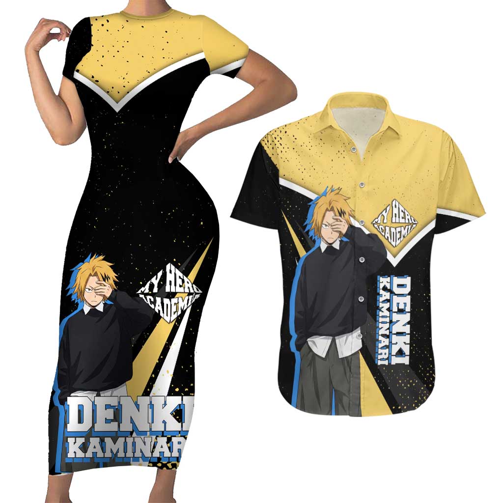 Denki Kaminari My Hero Academia Couples Matching Short Sleeve Bodycon Dress and Hawaiian Shirt Anime Grunge Splatter Graphic Style