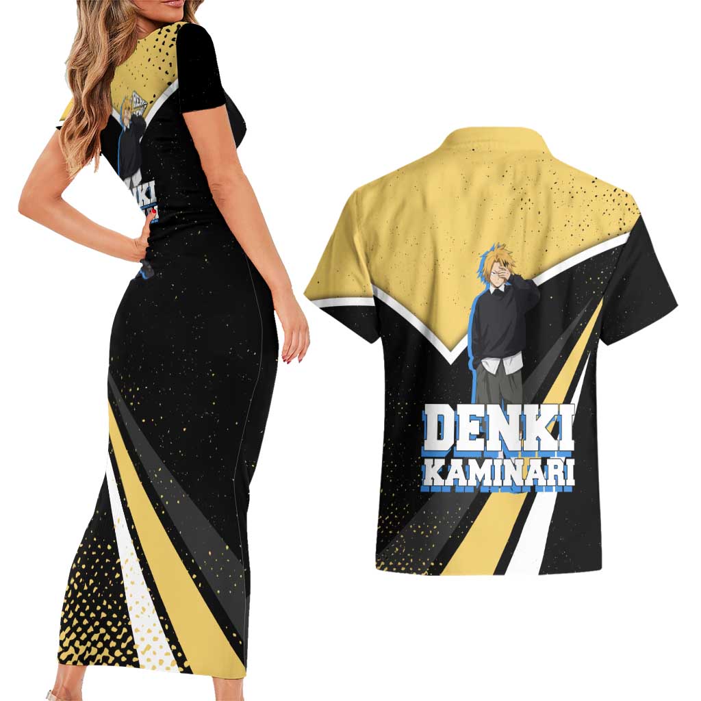 Denki Kaminari My Hero Academia Couples Matching Short Sleeve Bodycon Dress and Hawaiian Shirt Anime Grunge Splatter Graphic Style
