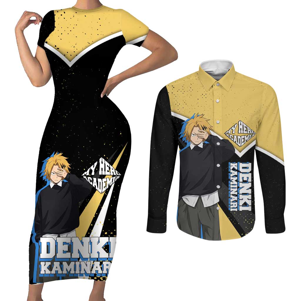 Denki Kaminari My Hero Academia Couples Matching Short Sleeve Bodycon Dress and Long Sleeve Button Shirt Anime Grunge Splatter Graphic Style