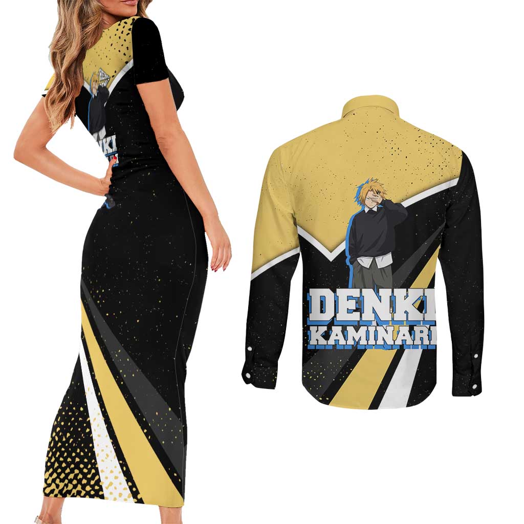 Denki Kaminari My Hero Academia Couples Matching Short Sleeve Bodycon Dress and Long Sleeve Button Shirt Anime Grunge Splatter Graphic Style