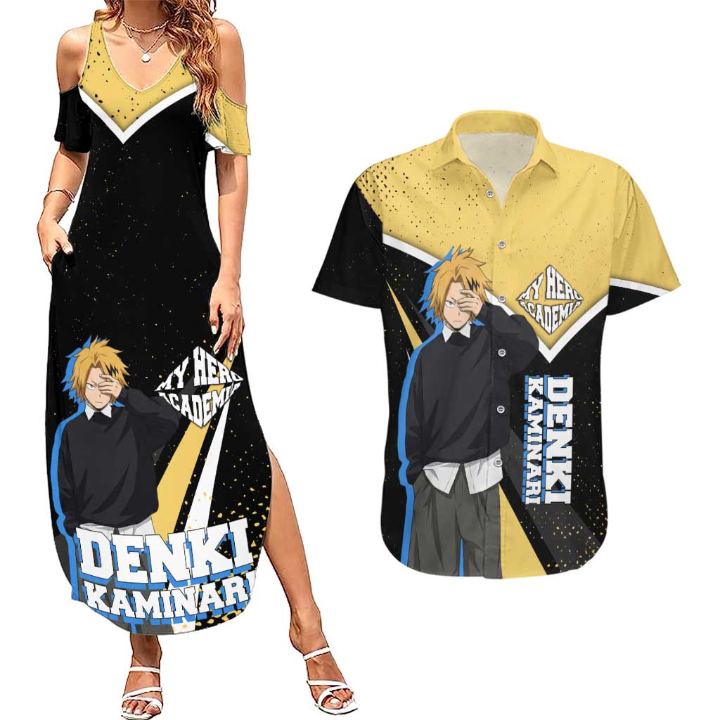 Denki Kaminari My Hero Academia Couples Matching Summer Maxi Dress and Hawaiian Shirt Anime Grunge Splatter Graphic Style