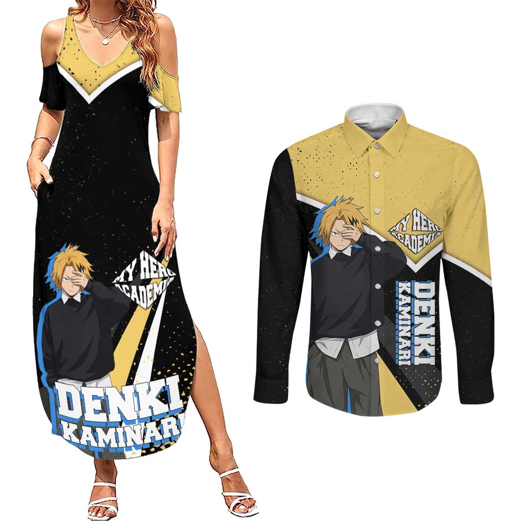 Denki Kaminari My Hero Academia Couples Matching Summer Maxi Dress and Long Sleeve Button Shirt Anime Grunge Splatter Graphic Style
