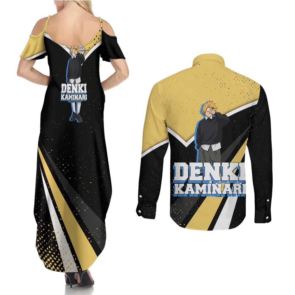Denki Kaminari My Hero Academia Couples Matching Summer Maxi Dress and Long Sleeve Button Shirt Anime Grunge Splatter Graphic Style