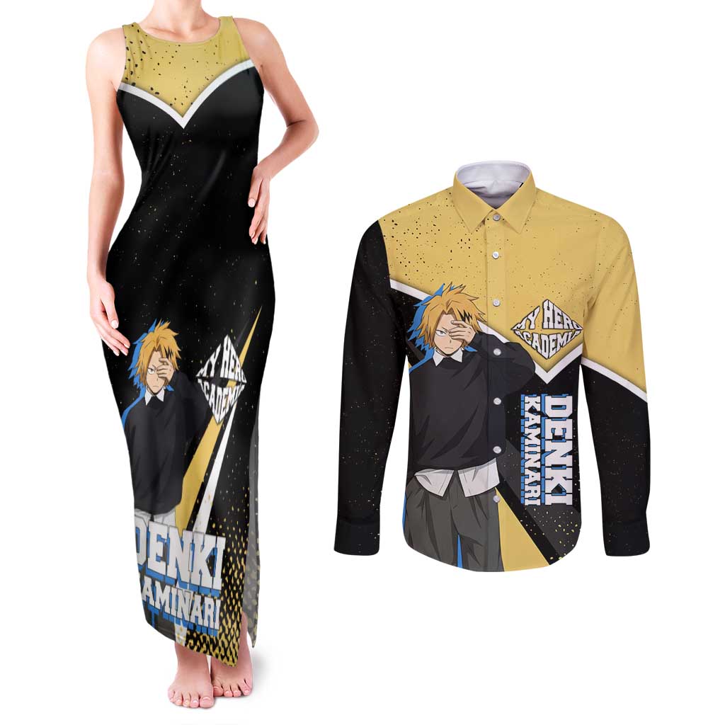 Denki Kaminari My Hero Academia Couples Matching Tank Maxi Dress and Long Sleeve Button Shirt Anime Grunge Splatter Graphic Style