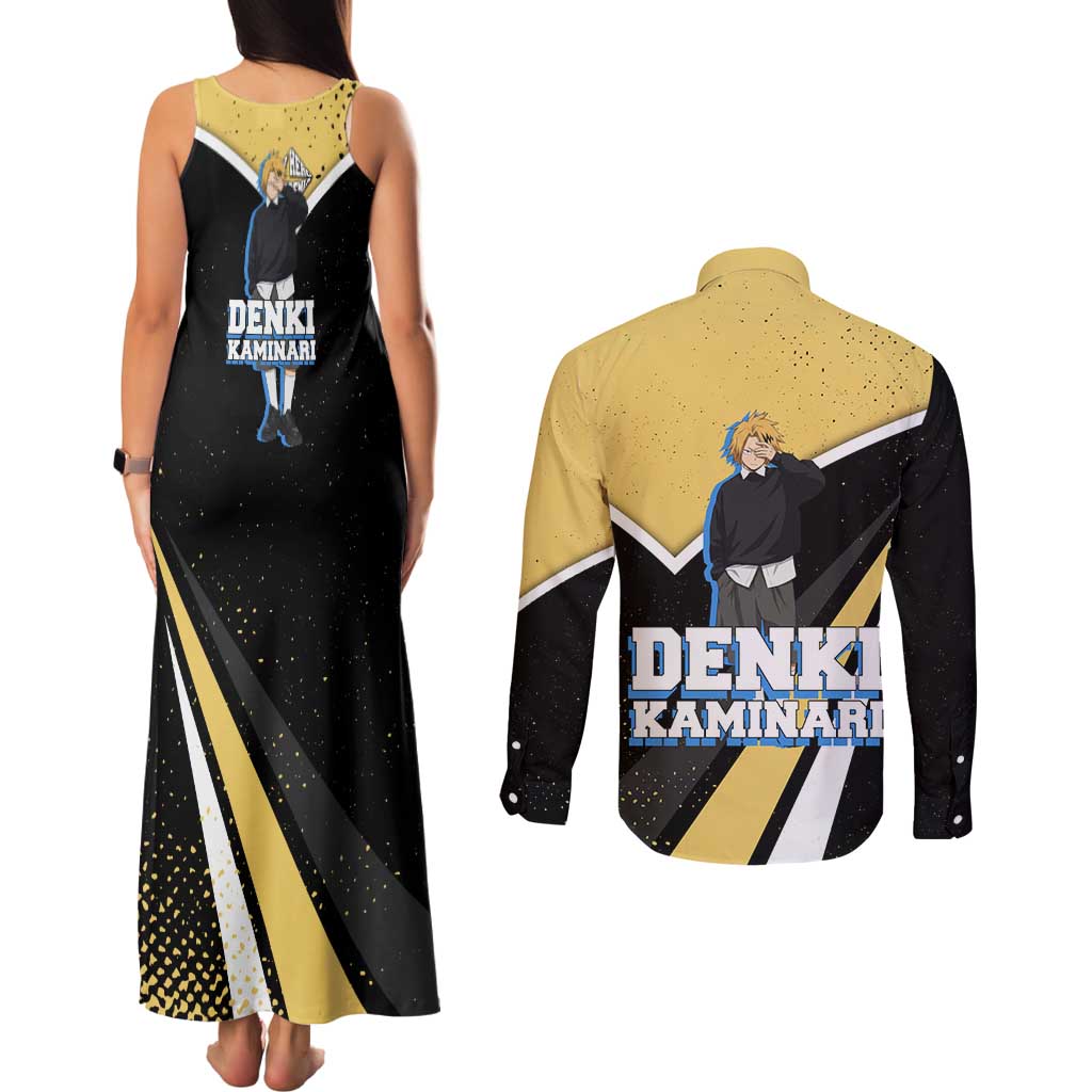 Denki Kaminari My Hero Academia Couples Matching Tank Maxi Dress and Long Sleeve Button Shirt Anime Grunge Splatter Graphic Style