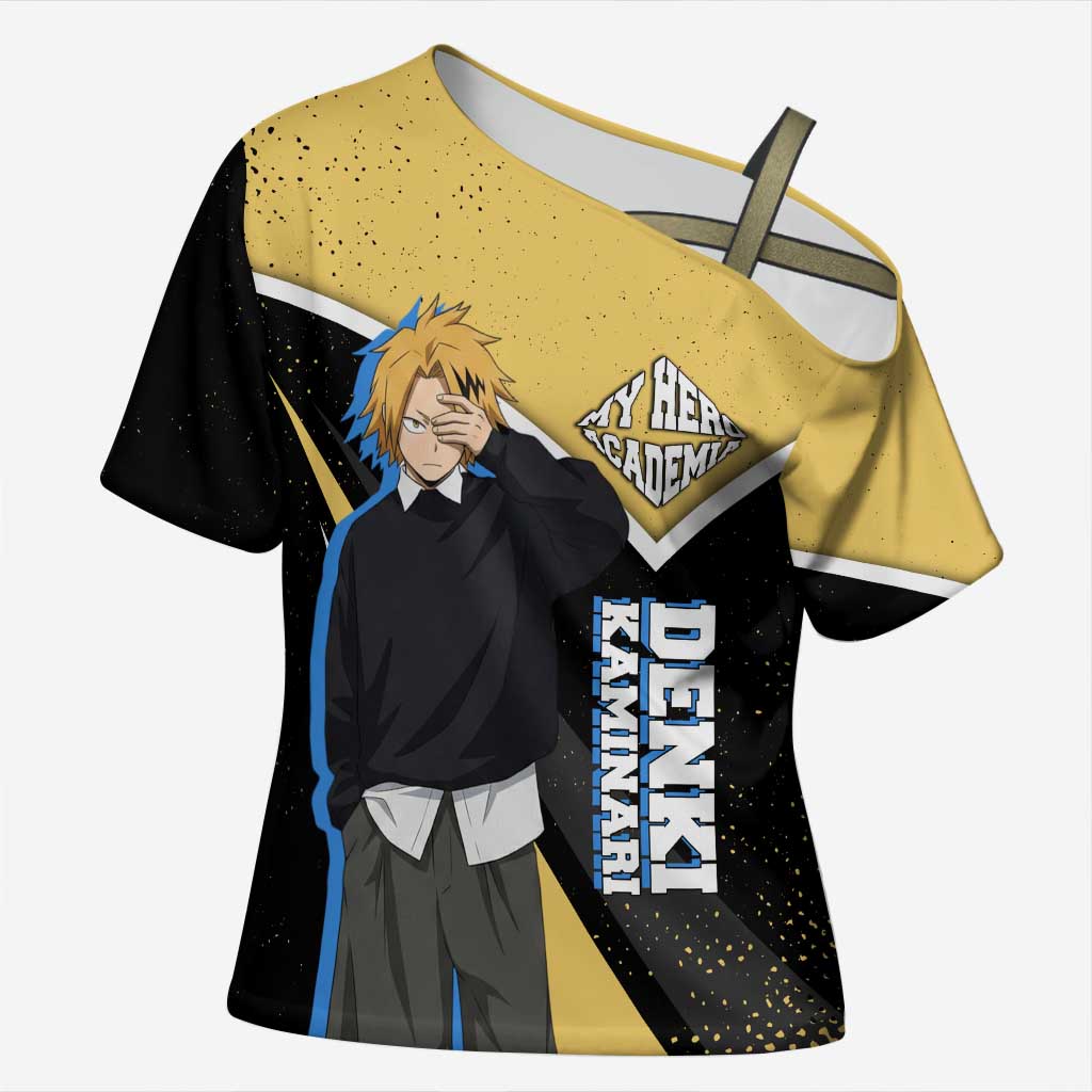 Denki Kaminari My Hero Academia Cross Shoulder Shirt Anime Grunge Splatter Graphic Style