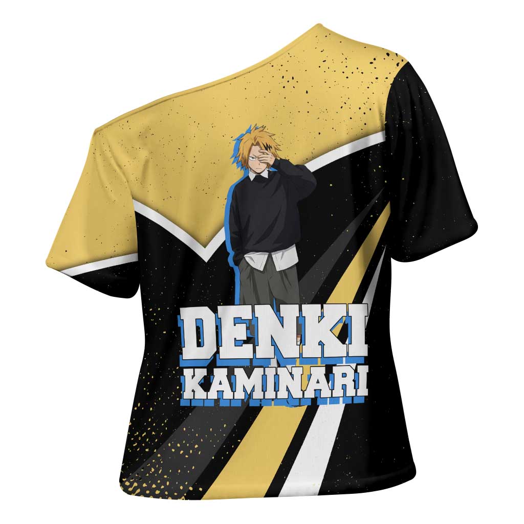 Denki Kaminari My Hero Academia Cross Shoulder Shirt Anime Grunge Splatter Graphic Style
