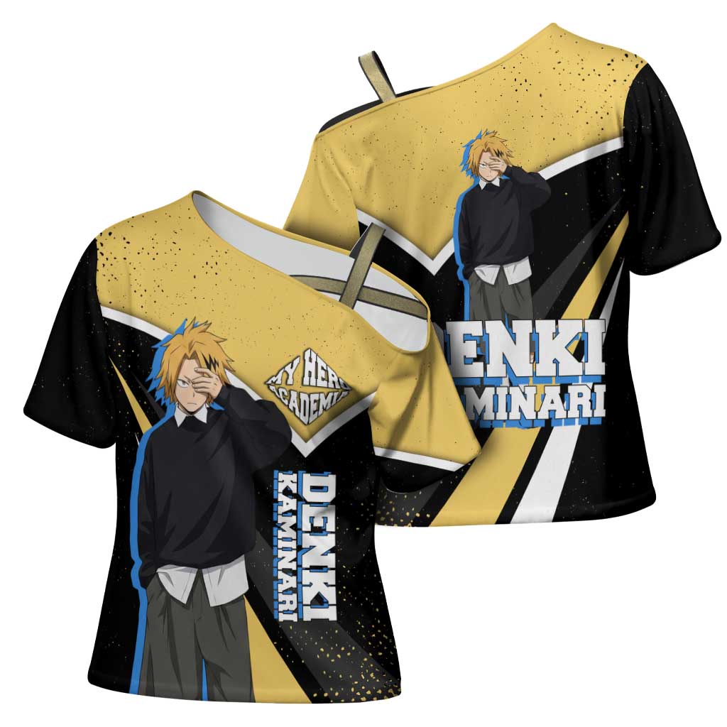 Denki Kaminari My Hero Academia Cross Shoulder Shirt Anime Grunge Splatter Graphic Style