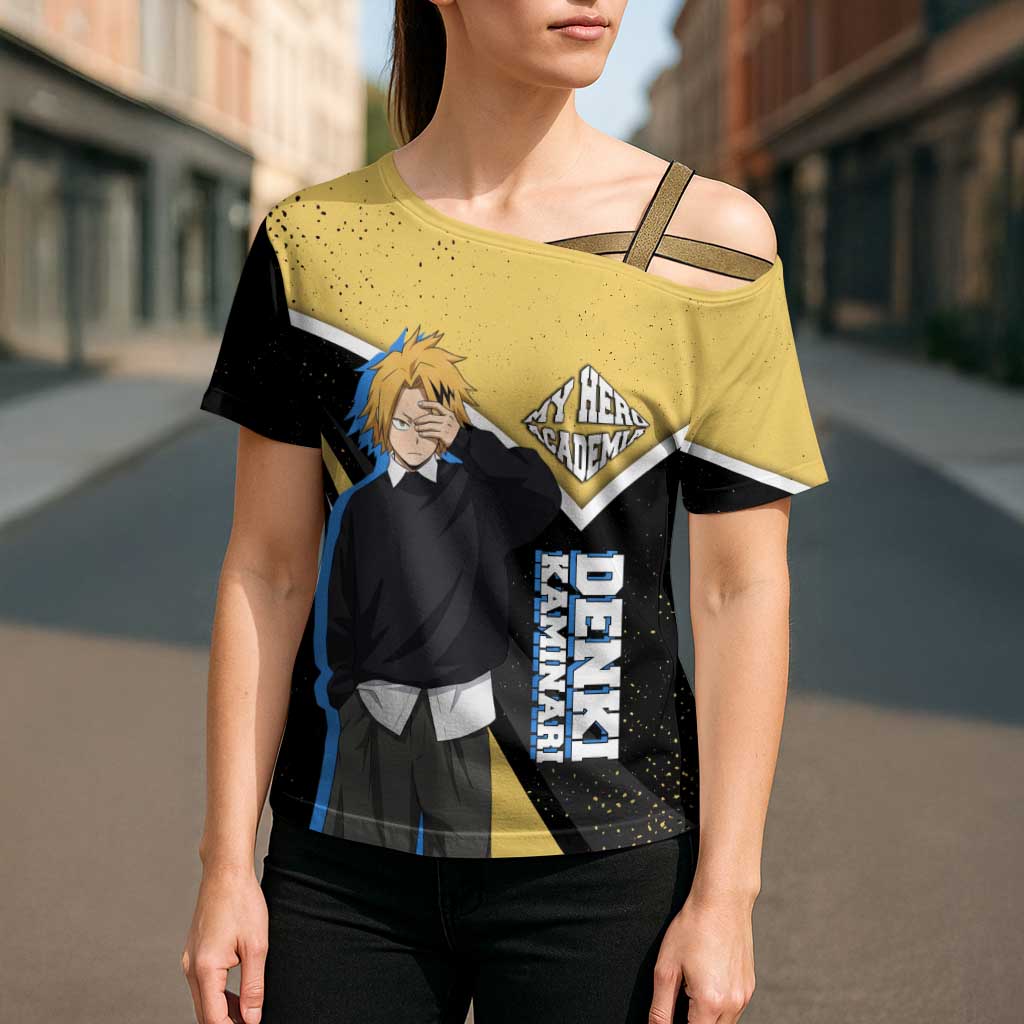 Denki Kaminari My Hero Academia Cross Shoulder Shirt Anime Grunge Splatter Graphic Style