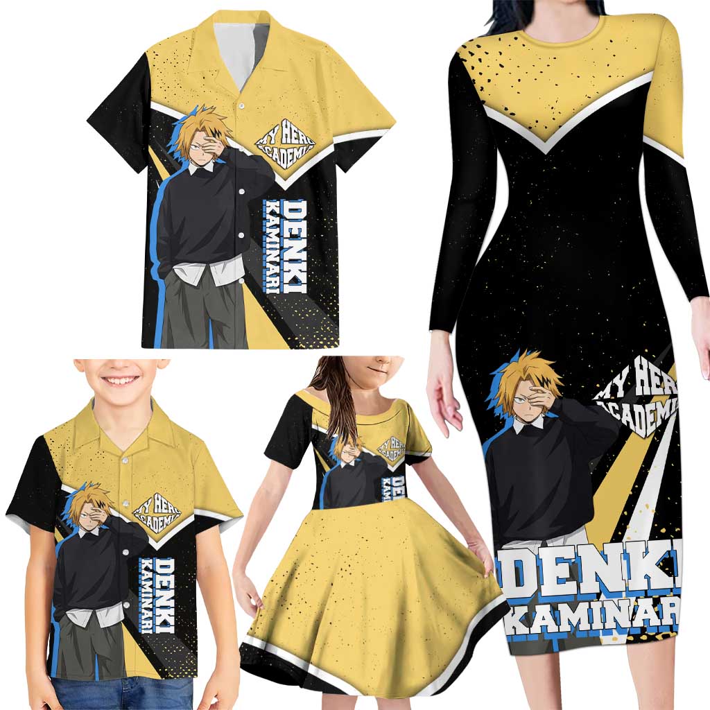 Denki Kaminari My Hero Academia Family Matching Long Sleeve Bodycon Dress and Hawaiian Shirt Anime Grunge Splatter Graphic Style