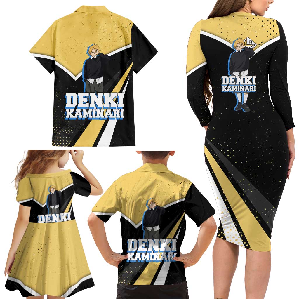 Denki Kaminari My Hero Academia Family Matching Long Sleeve Bodycon Dress and Hawaiian Shirt Anime Grunge Splatter Graphic Style
