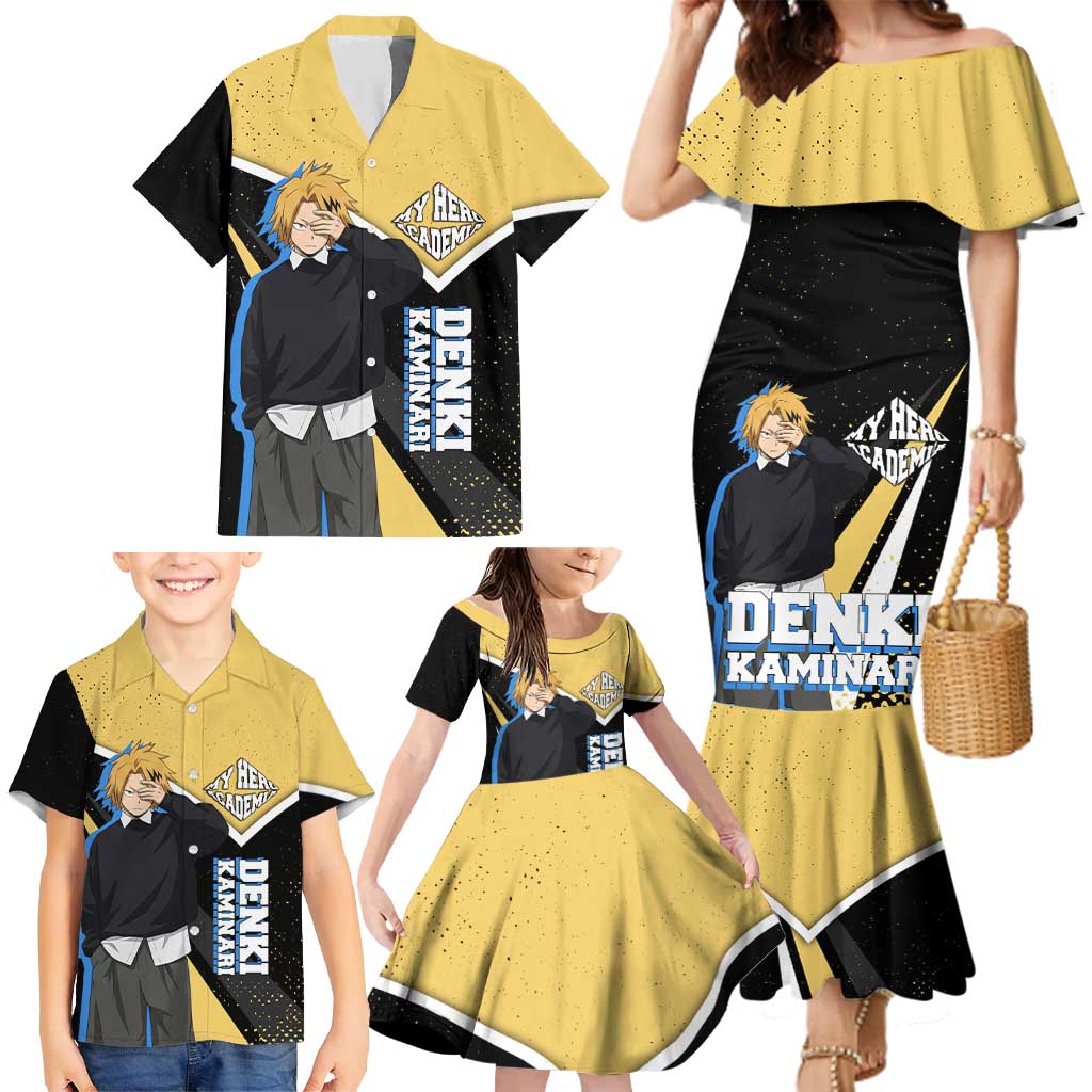 Denki Kaminari My Hero Academia Family Matching Mermaid Dress and Hawaiian Shirt Anime Grunge Splatter Graphic Style