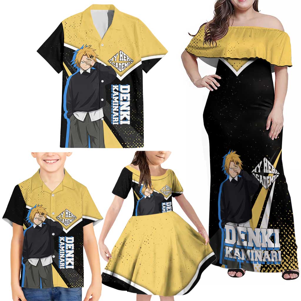 Denki Kaminari My Hero Academia Family Matching Off Shoulder Maxi Dress and Hawaiian Shirt Anime Grunge Splatter Graphic Style