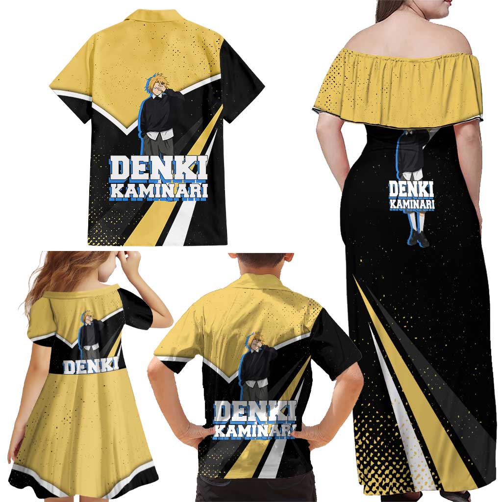 Denki Kaminari My Hero Academia Family Matching Off Shoulder Maxi Dress and Hawaiian Shirt Anime Grunge Splatter Graphic Style