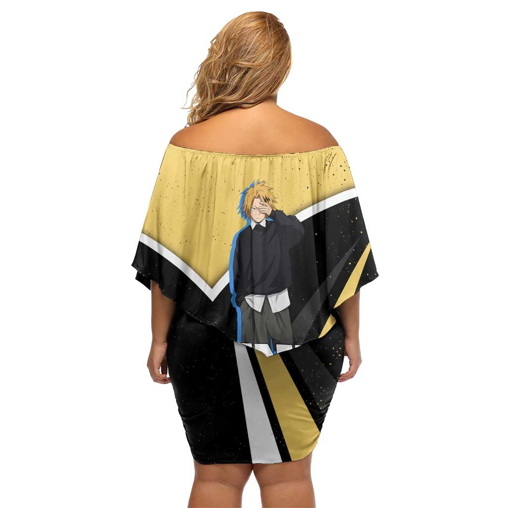 Denki Kaminari My Hero Academia Family Matching Off Shoulder Short Dress and Hawaiian Shirt Anime Grunge Splatter Graphic Style