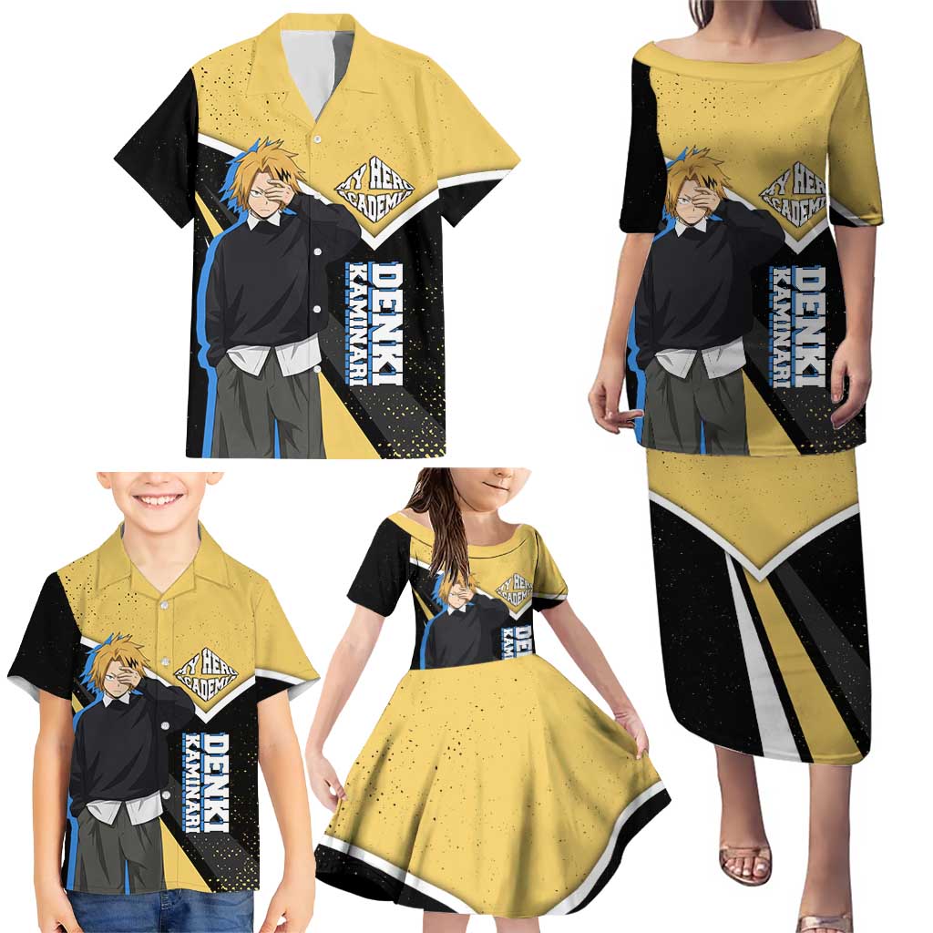 Denki Kaminari My Hero Academia Family Matching Puletasi and Hawaiian Shirt Anime Grunge Splatter Graphic Style