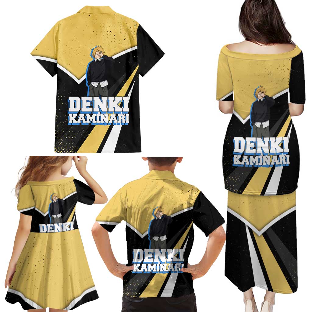 Denki Kaminari My Hero Academia Family Matching Puletasi and Hawaiian Shirt Anime Grunge Splatter Graphic Style