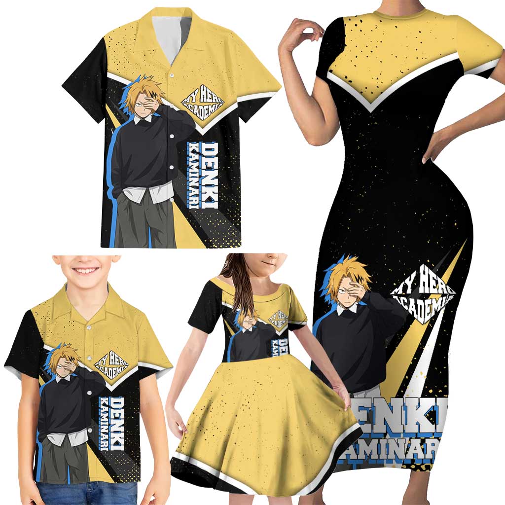Denki Kaminari My Hero Academia Family Matching Short Sleeve Bodycon Dress and Hawaiian Shirt Anime Grunge Splatter Graphic Style