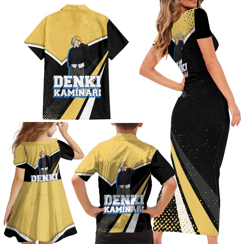 Denki Kaminari My Hero Academia Family Matching Short Sleeve Bodycon Dress and Hawaiian Shirt Anime Grunge Splatter Graphic Style