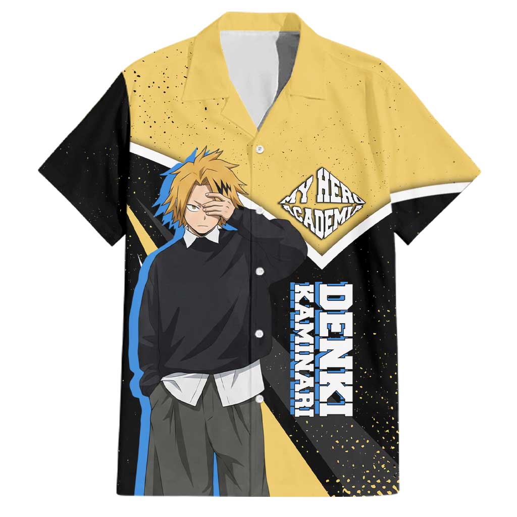 Denki Kaminari My Hero Academia Family Matching Short Sleeve Bodycon Dress and Hawaiian Shirt Anime Grunge Splatter Graphic Style