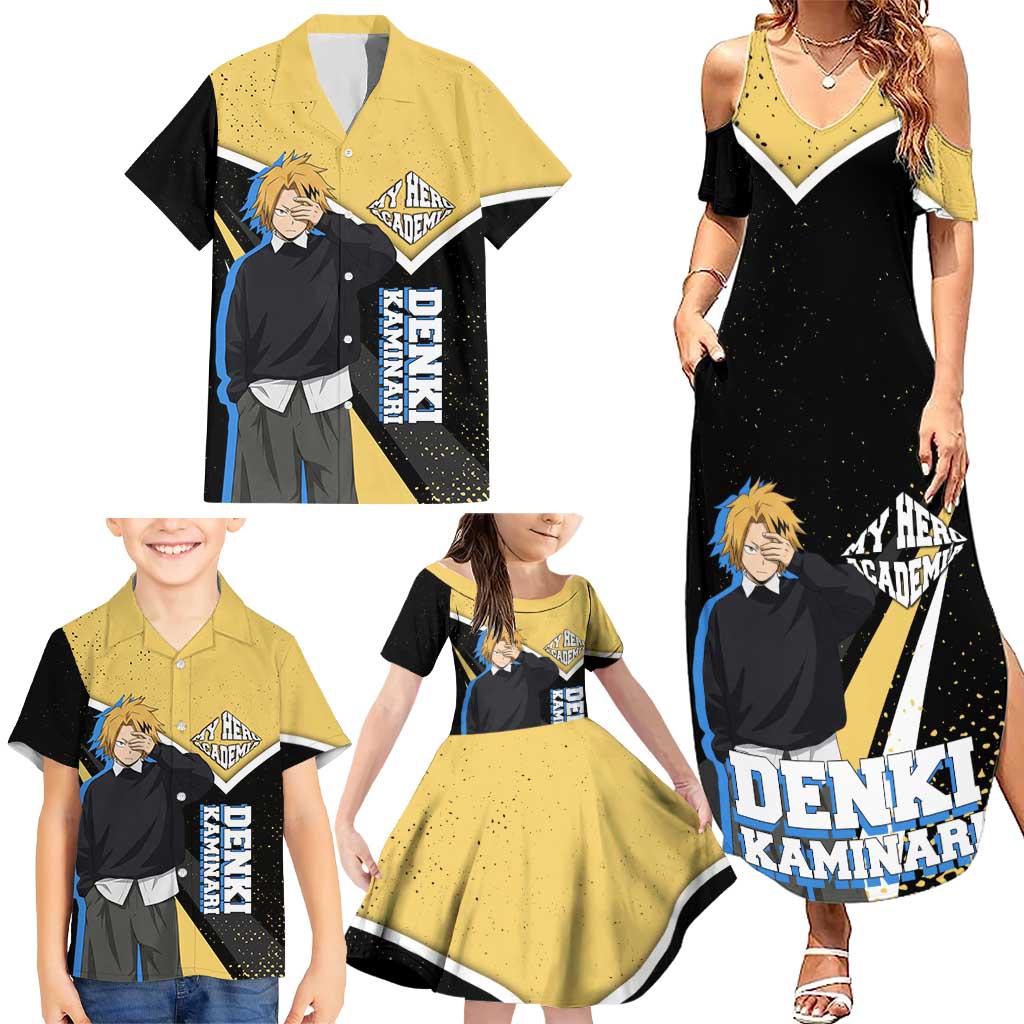 Denki Kaminari My Hero Academia Family Matching Summer Maxi Dress and Hawaiian Shirt Anime Grunge Splatter Graphic Style