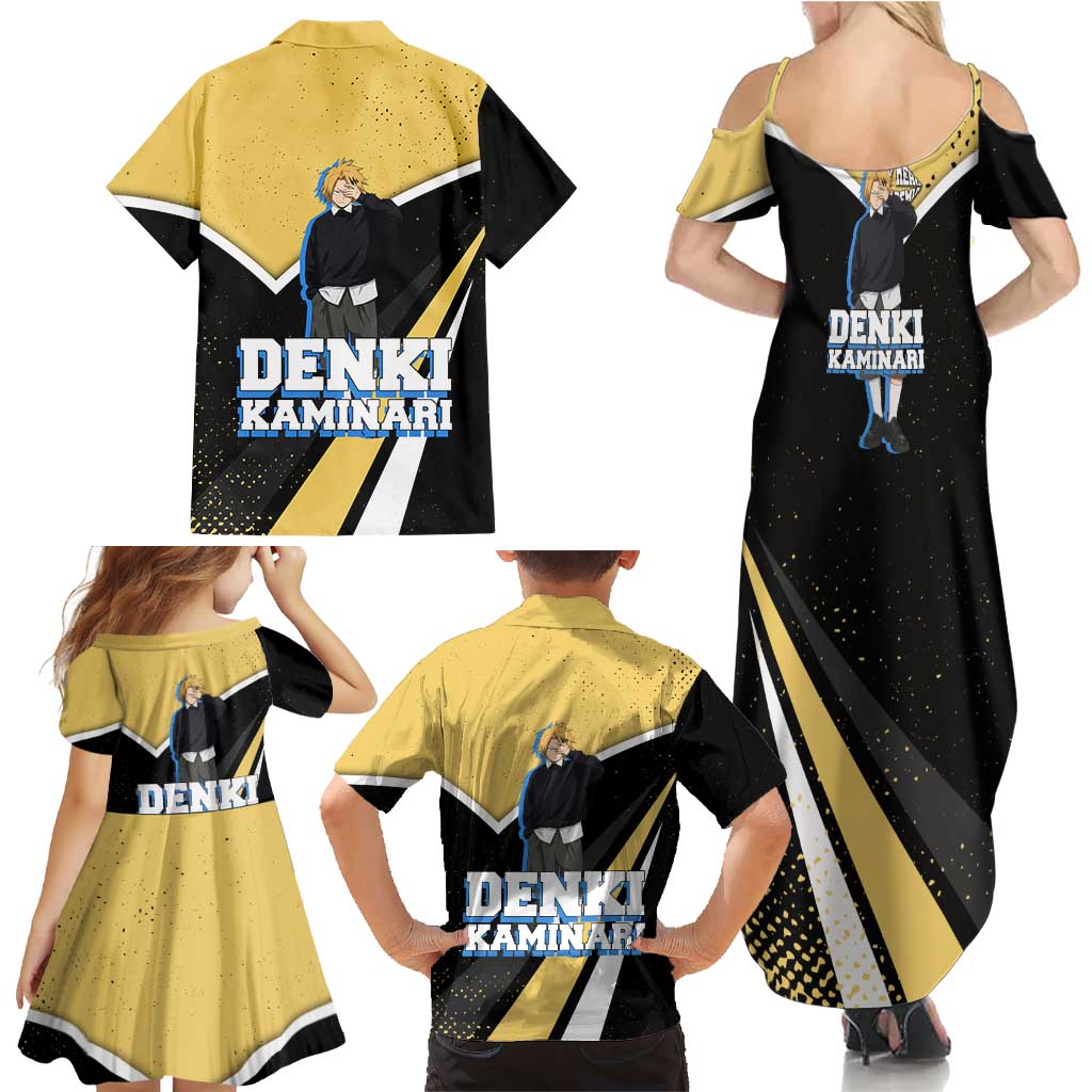Denki Kaminari My Hero Academia Family Matching Summer Maxi Dress and Hawaiian Shirt Anime Grunge Splatter Graphic Style