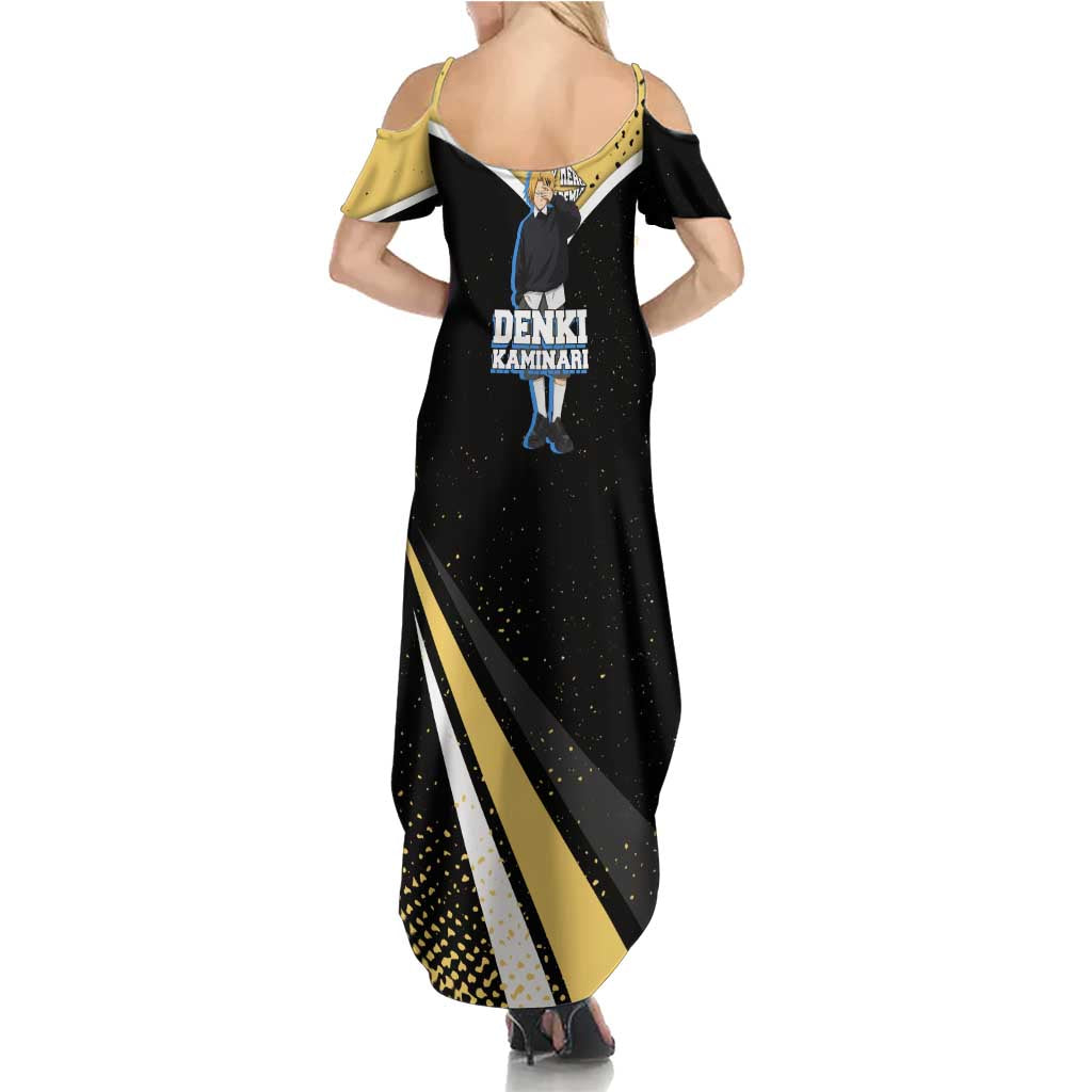 Denki Kaminari My Hero Academia Family Matching Summer Maxi Dress and Hawaiian Shirt Anime Grunge Splatter Graphic Style