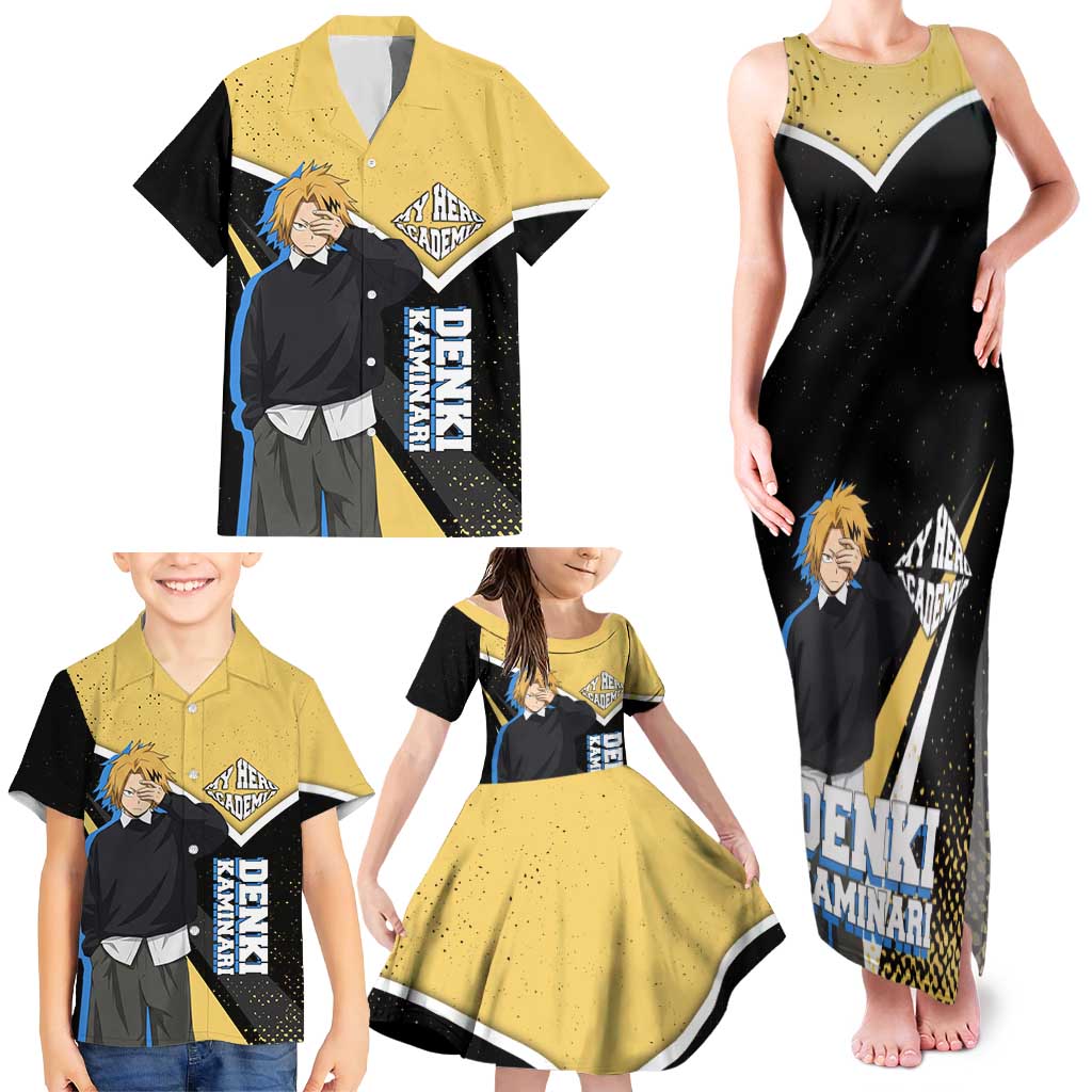 Denki Kaminari My Hero Academia Family Matching Tank Maxi Dress and Hawaiian Shirt Anime Grunge Splatter Graphic Style