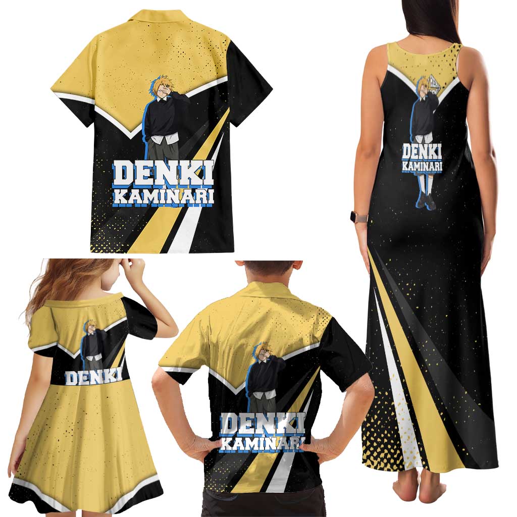 Denki Kaminari My Hero Academia Family Matching Tank Maxi Dress and Hawaiian Shirt Anime Grunge Splatter Graphic Style