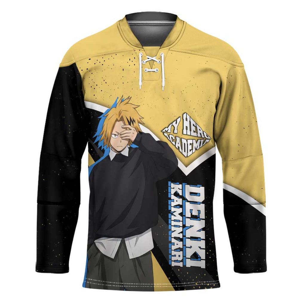 Denki Kaminari My Hero Academia Hockey Jersey Anime Grunge Splatter Graphic Style