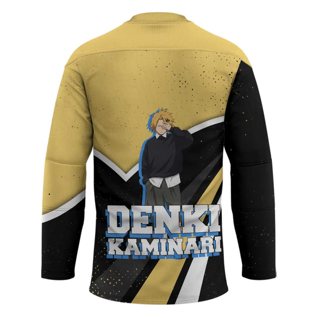 Denki Kaminari My Hero Academia Hockey Jersey Anime Grunge Splatter Graphic Style