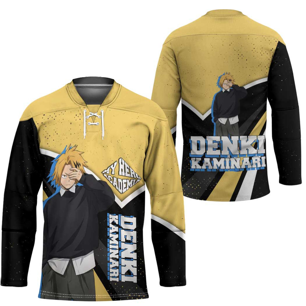 Denki Kaminari My Hero Academia Hockey Jersey Anime Grunge Splatter Graphic Style