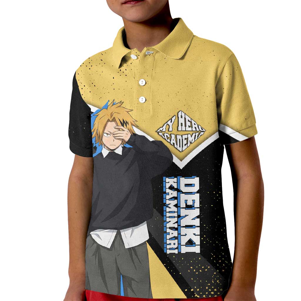 Denki Kaminari My Hero Academia Kid Polo Shirt Anime Grunge Splatter Graphic Style