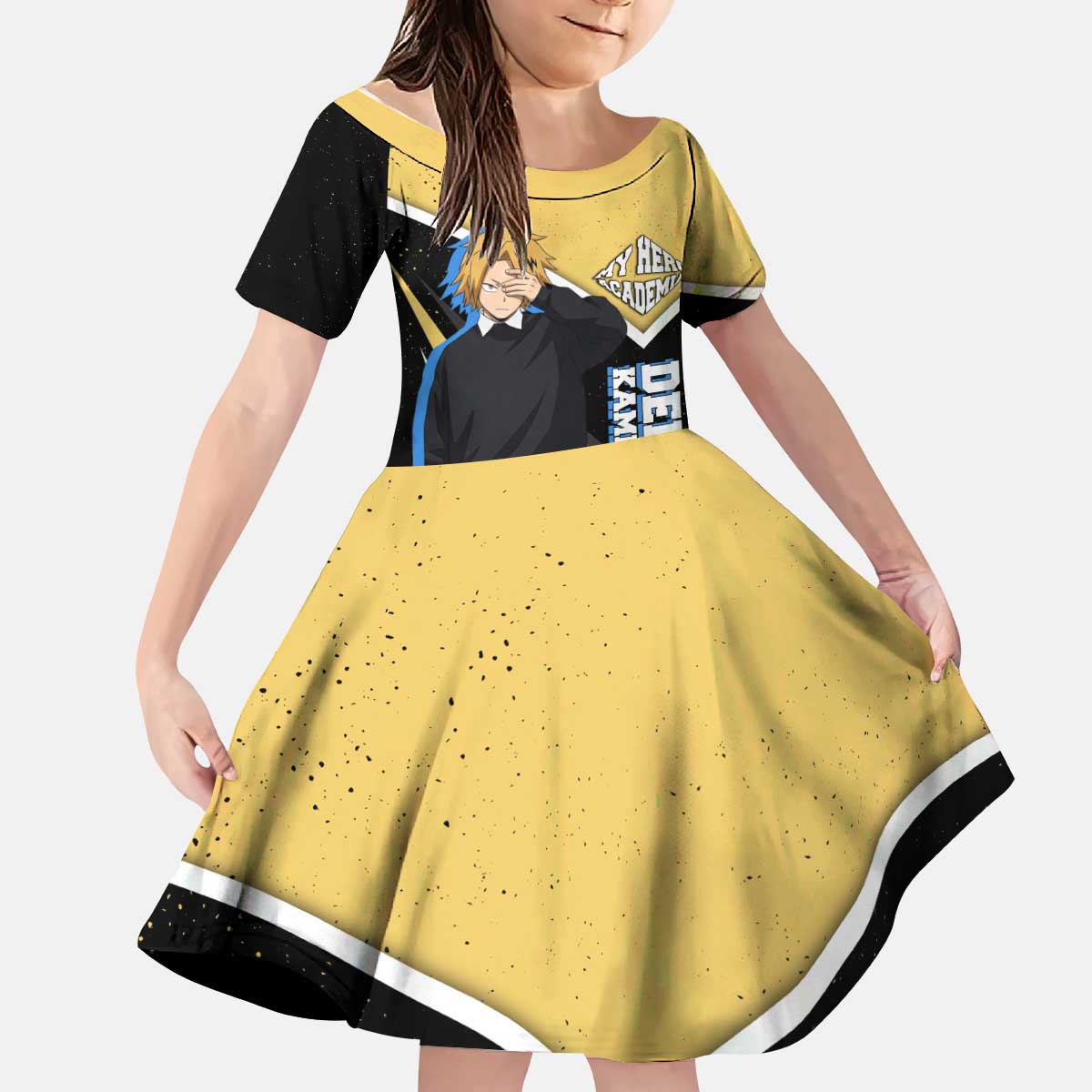 Denki Kaminari My Hero Academia Kid Short Sleeve Dress Anime Grunge Splatter Graphic Style