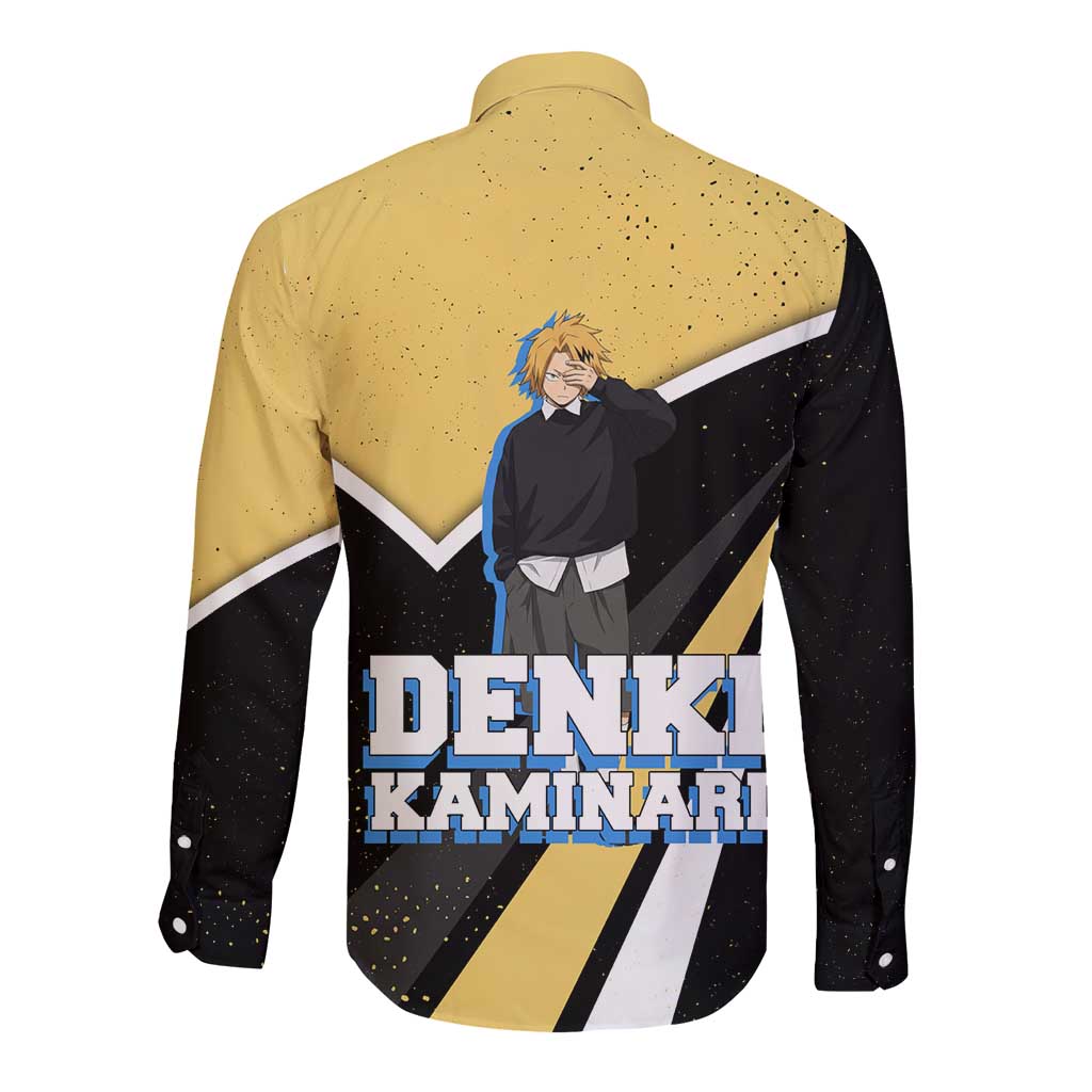 Denki Kaminari My Hero Academia Long Sleeve Button Shirt Anime Grunge Splatter Graphic Style