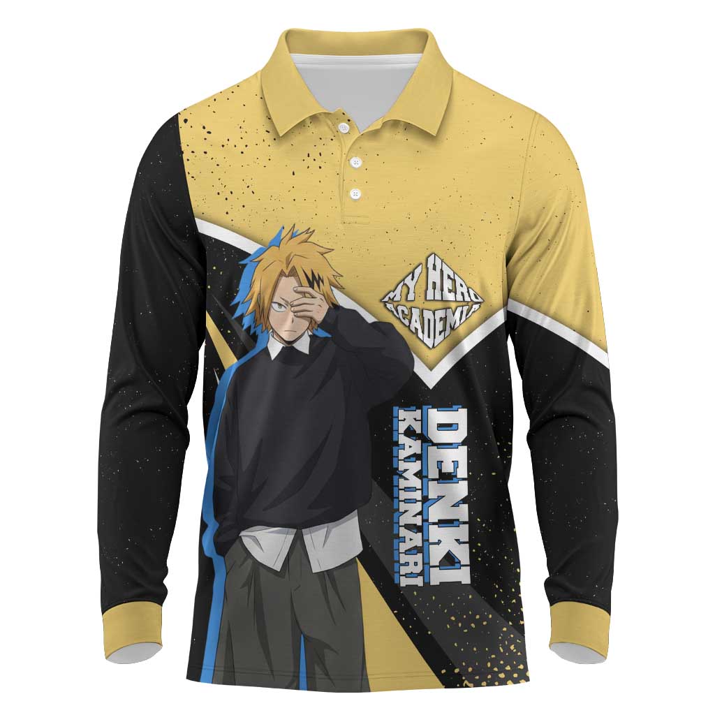 Denki Kaminari My Hero Academia Long Sleeve Polo Shirt Anime Grunge Splatter Graphic Style