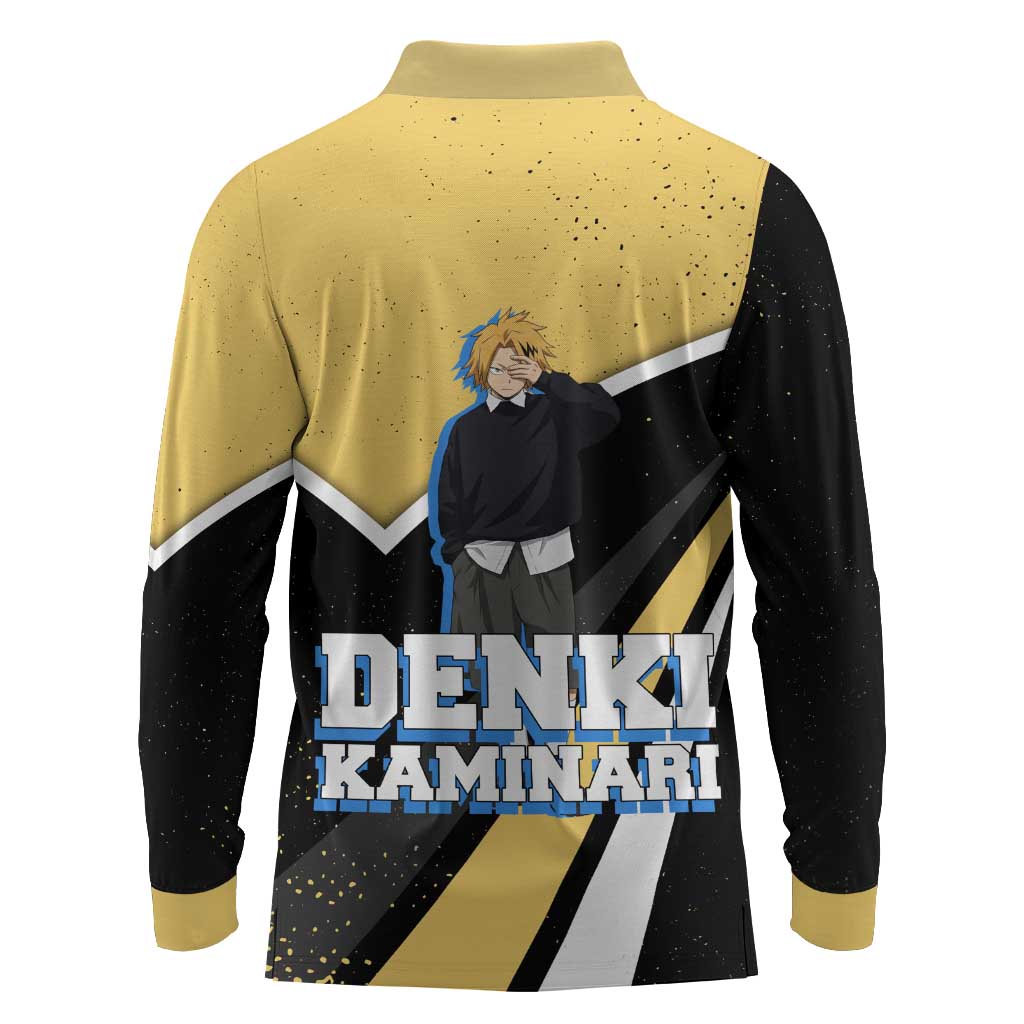 Denki Kaminari My Hero Academia Long Sleeve Polo Shirt Anime Grunge Splatter Graphic Style