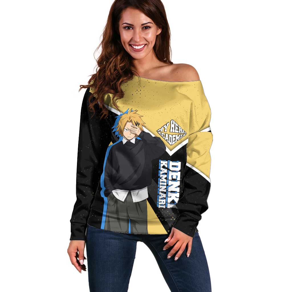 Denki Kaminari My Hero Academia Off Shoulder Sweater Anime Grunge Splatter Graphic Style